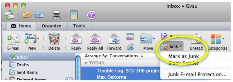 outlook for mac 2016 junk email options